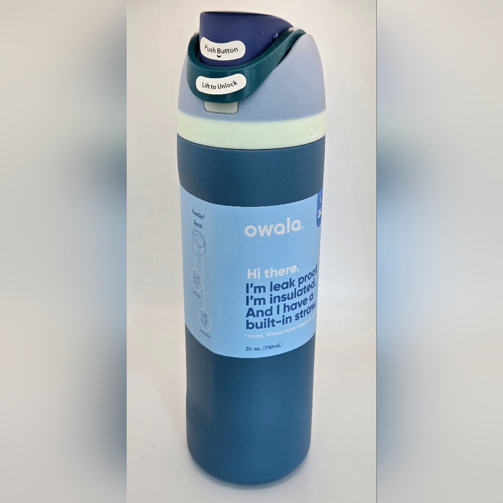 Owala Blue and White Insulated Water Bottle